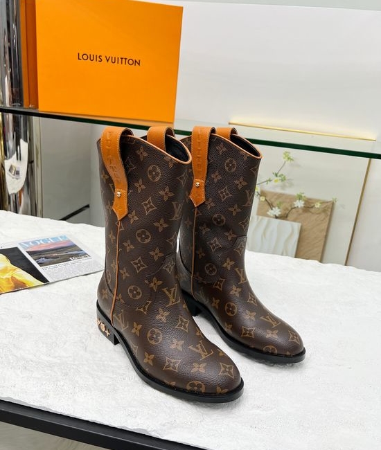 Louis Vuitton LV Genuine Leather Western Boots Stylish Comfortable Durable Footwear