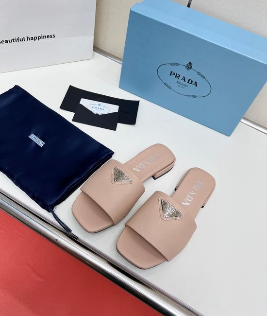 Prada Patent Leather Low Heel Slides Genuine Leather Sole