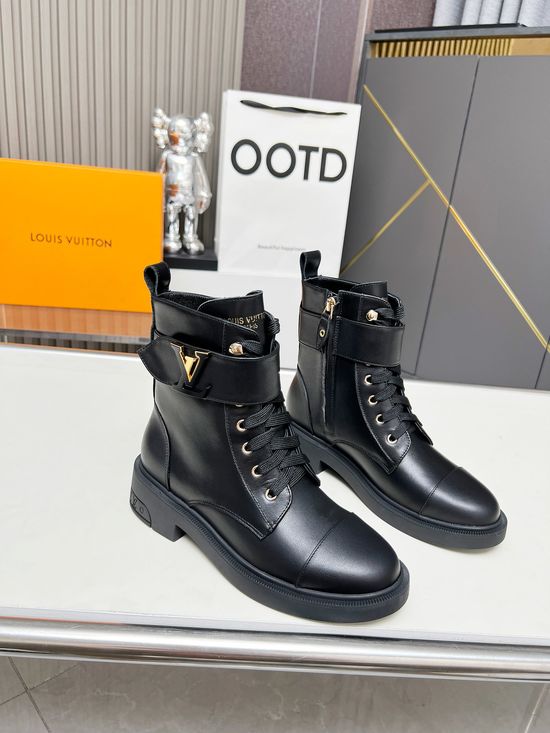 Louis Vuitton Premium Leather Flat Boots Side Zipper Comfortable Stylish