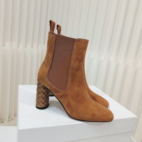 Christian Dior CD Suede Ankle Boots with Gold Details and Heel