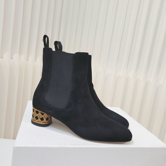 Christian Dior CD Suede Ankle Boots with Gold Decor and Heel