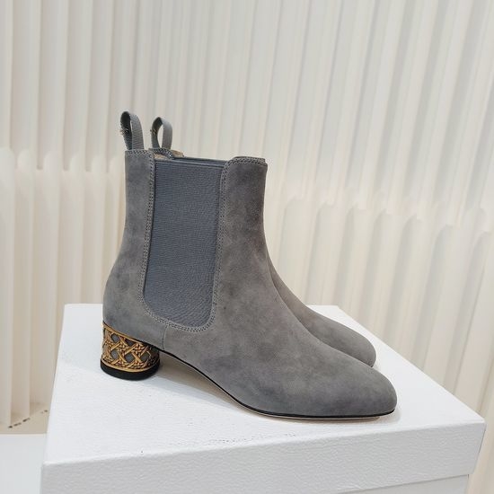 Christian Dior CD Suede Ankle Boots with Gold Decor and Heel