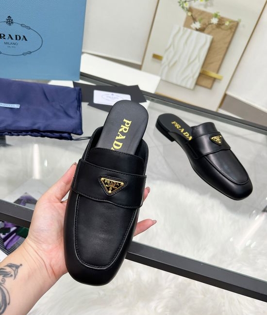 Prada Patent Leather Casual Flats with Signature Emblem