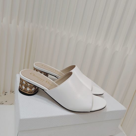 Christian Dior CD Leather Chunky Heel Slides with Hollow Gold Heel