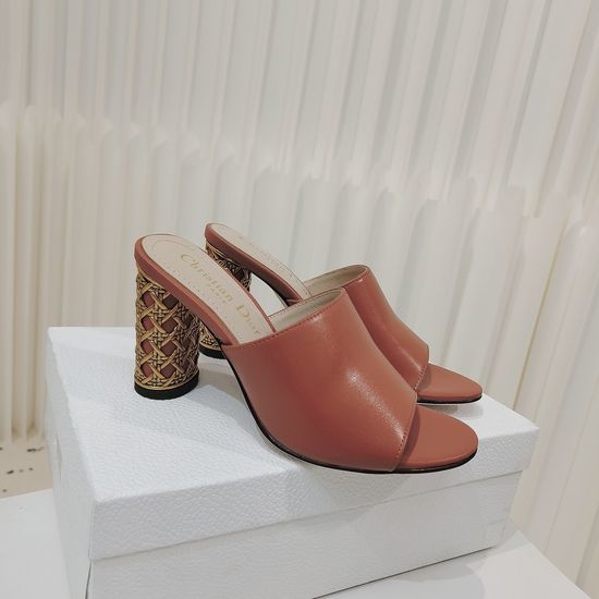 Christian Dior CD Leather Chunky Heel Slides with Hollow Gold Heel