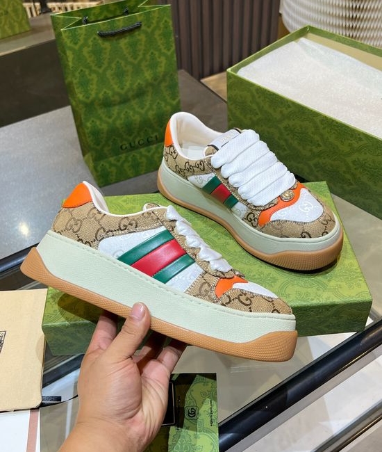 Gucci Classic Canvas Sneakers Leather Accents Comfortable Thick Sole