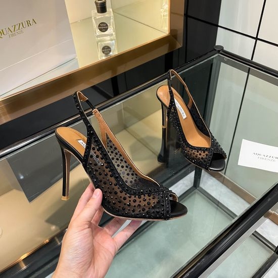 Aquazzura Rhinestone Mesh Peep Toe High Heel Sandals