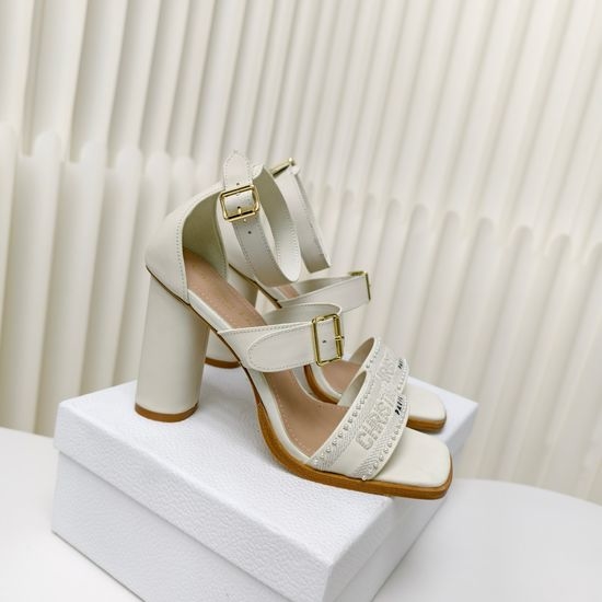 Christian Dior CD Embroidered Peep Toe Pearl Buckle High Heel Sandals