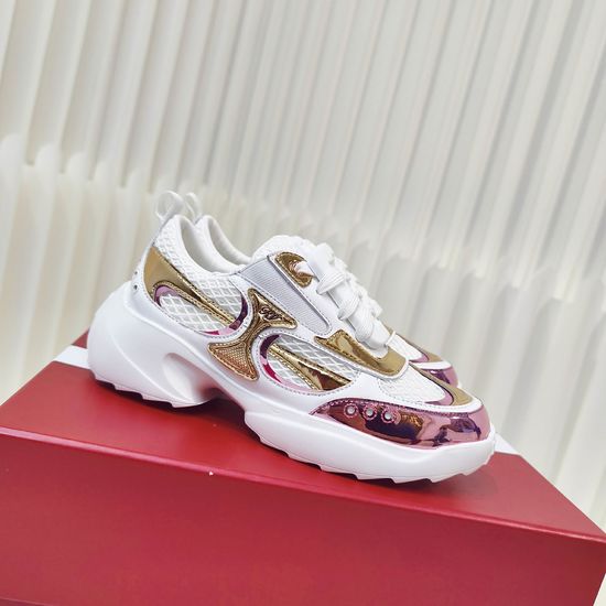 Roger Viver Decorative Buckle Leather Mesh Platform Running Sneakers