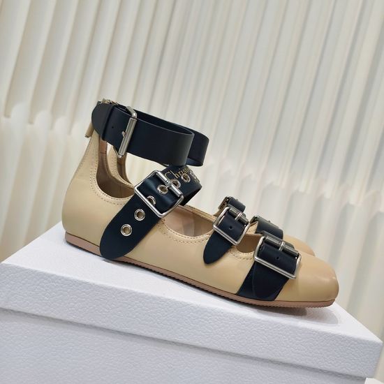 Christian Dior Classic Adjustable Buckle Strap Leather Mary Jane Flats