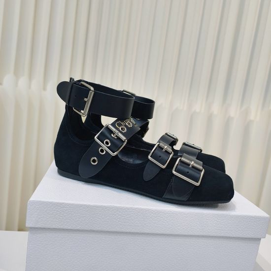 Christian Dior Classic Adjustable Buckle Strap Leather Mary Jane Flats