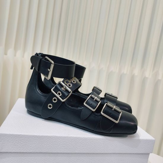 Christian Dior Classic Adjustable Buckle Strap Leather Mary Jane Flats