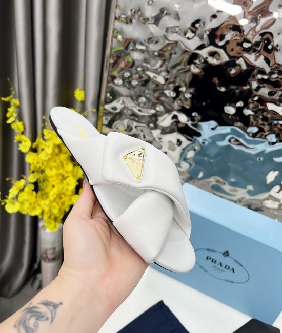 Prada Soft Leather Mule Slides Lightweight Non Slip Easy to Wear