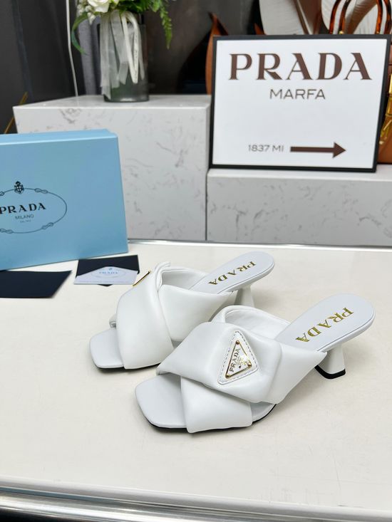 Prada Low Heel Elegant Slip On Mules with Soft Leather Upper