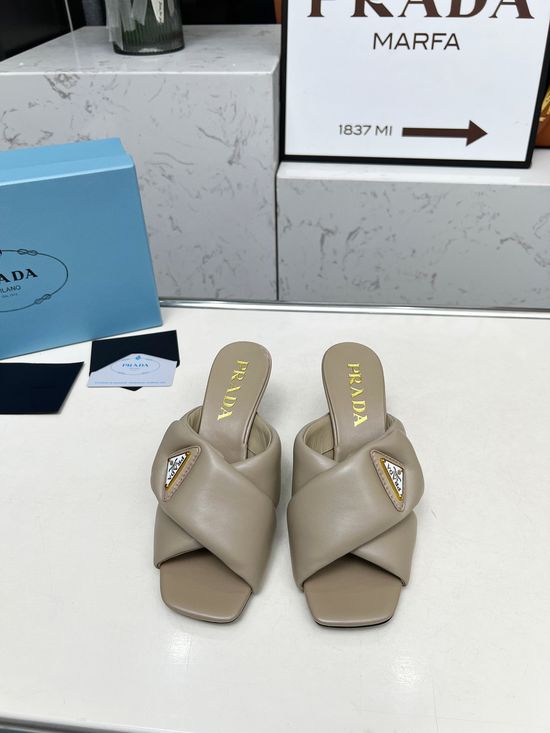 Prada Low Heel Elegant Slip On Mules with Soft Leather Upper