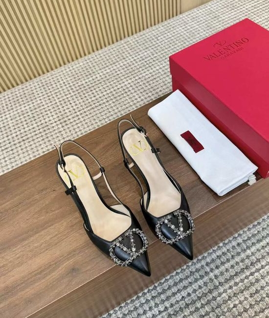 Valentino Rhinestone Buckle Leather Comfort Heeled Sandals
