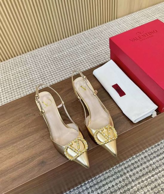 Valentino Rhinestone Buckle Leather Comfort Heeled Sandals