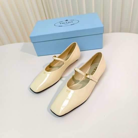 Prada Flat Square Toe Patent Leather Mary Jane Pumps
