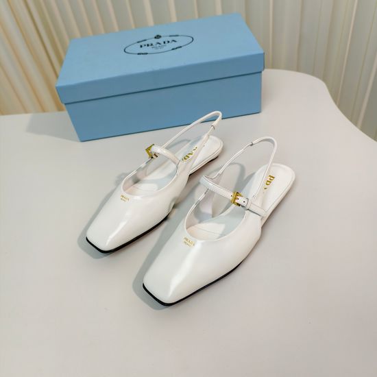 Prada Flat Square Toe Patent Leather Slingback Pumps