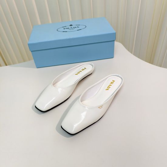 Prada Flat Square Toe Patent Leather Slingback Mules