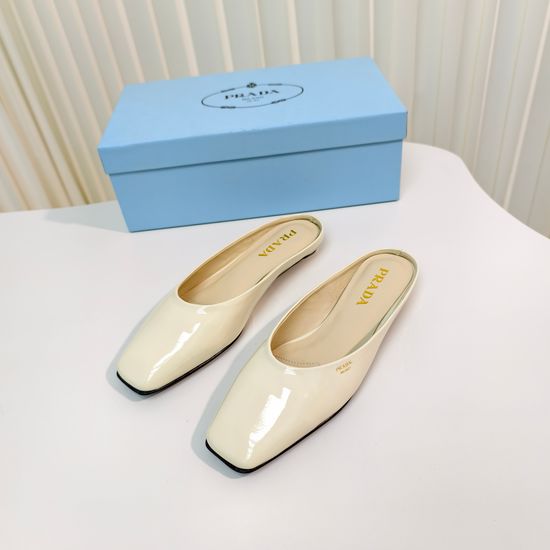 Prada Flat Square Toe Patent Leather Slingback Mules