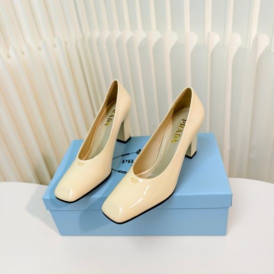 Prada Chunky Heel Square Toe Patent Leather Pumps