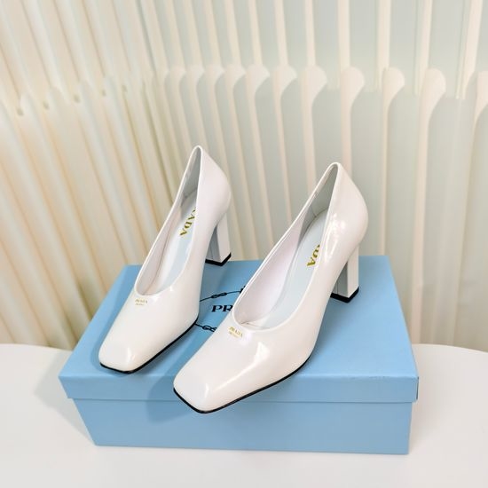 Prada Chunky Heel Square Toe Patent Leather Pumps