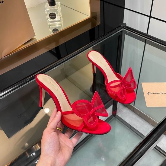 Gianvito Rossi Delicate Butterfly Decor Suede Mesh Heel Sandals