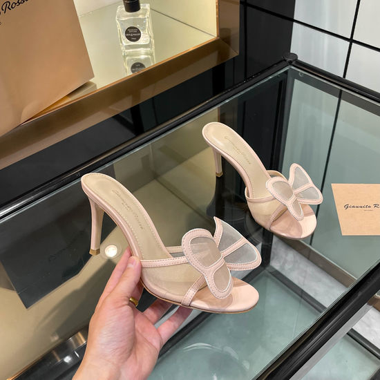 Gianvito Rossi Delicate Butterfly Decor Suede Mesh Heel Sandals