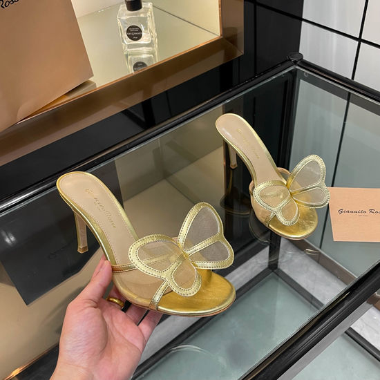 Gianvito Rossi Delicate Butterfly Decor Suede Mesh Heel Sandals
