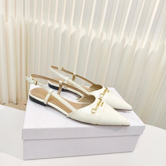 Christian Dior CD Pointed Toe Patent Leather Flat Heel Sandals