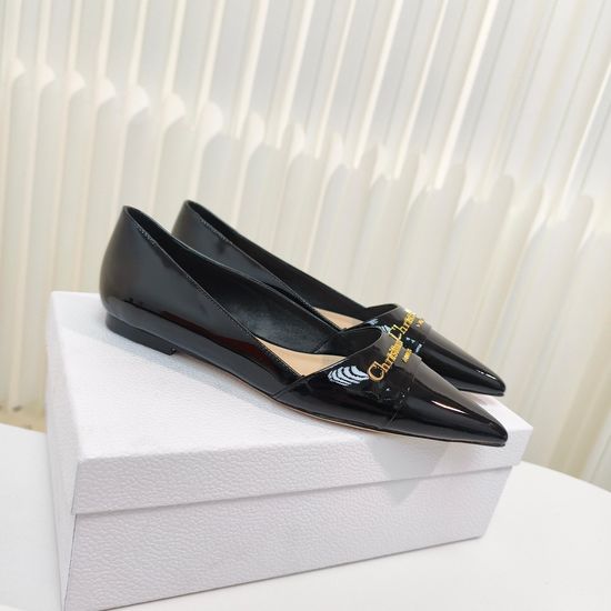 Christian Dior Pointed Toe Patent Leather Flat Slip On Shoes