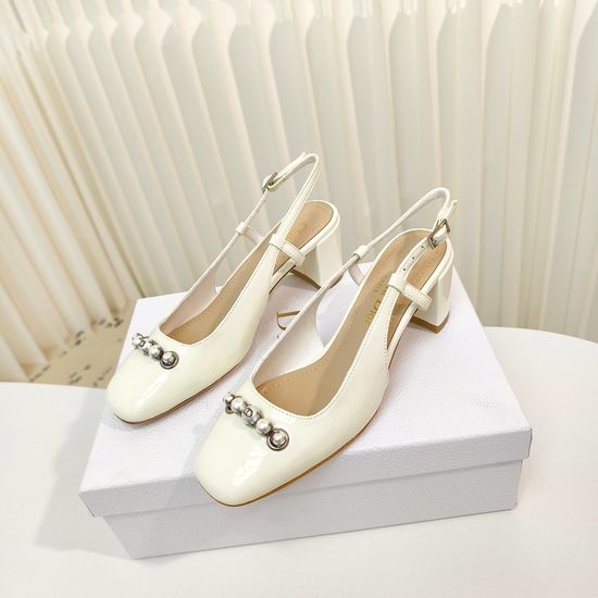 Christian Dior CD Elegant Pearl Decor Buckle Block Heel Ballet Flats
