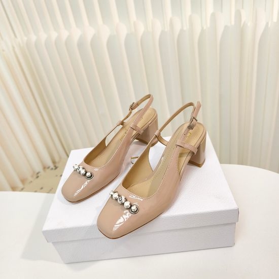 Christian Dior CD Elegant Pearl Decor Buckle Block Heel Ballet Flats