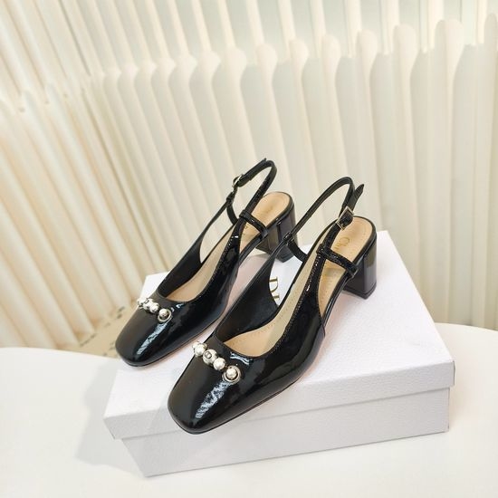 Christian Dior CD Elegant Pearl Decor Buckle Block Heel Ballet Flats