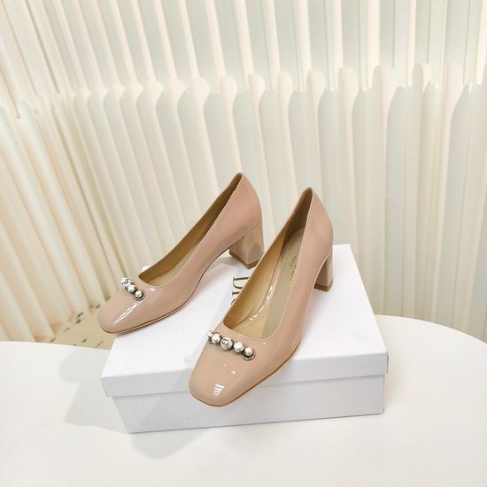 Christian Dior CD Elegant Pearl Decor Buckle Block Heel Ballet Flats