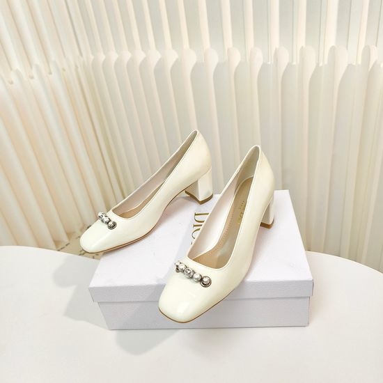 Christian Dior CD Elegant Pearl Decor Buckle Block Heel Ballet Flats