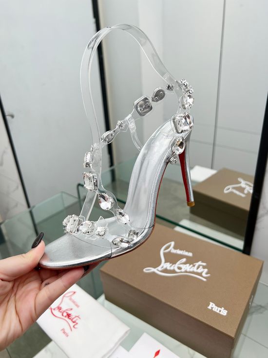 Christian Louboutine Elegant Crystal High Heel Sandals For Formal Occasions