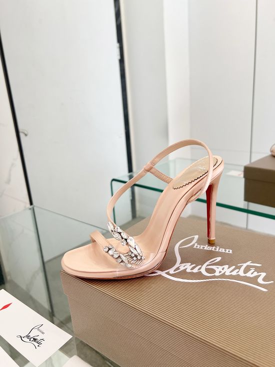 Christian Louboutine Crystal Embellished Wave Strap High Heel Sandals