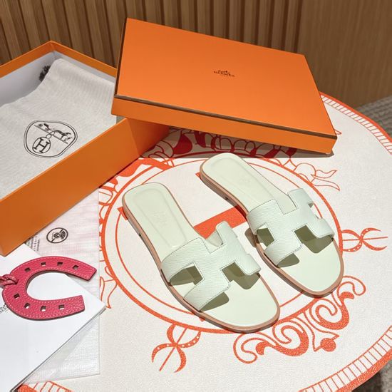 Hermes Mint Green Flat Heel Calfskin Leather Sandals
