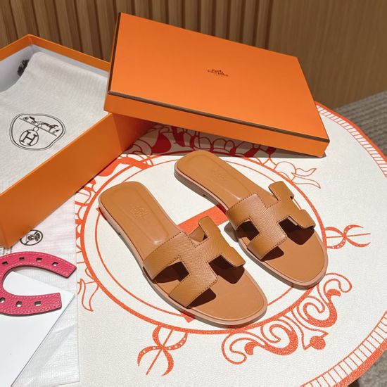 Hermes Earthy Yellow Flat Heel Calfskin Sandals Dermal Outsole