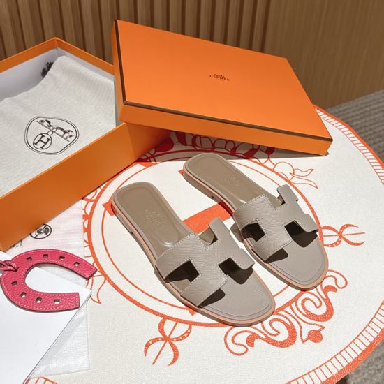 Hermes Pitch Ash Flat Heel Calfskin Leather Sandals