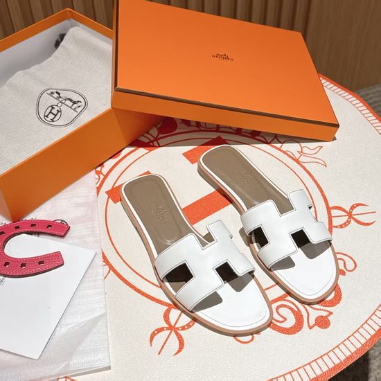 Hermes Handmade White Bark Flat Heel Sandals