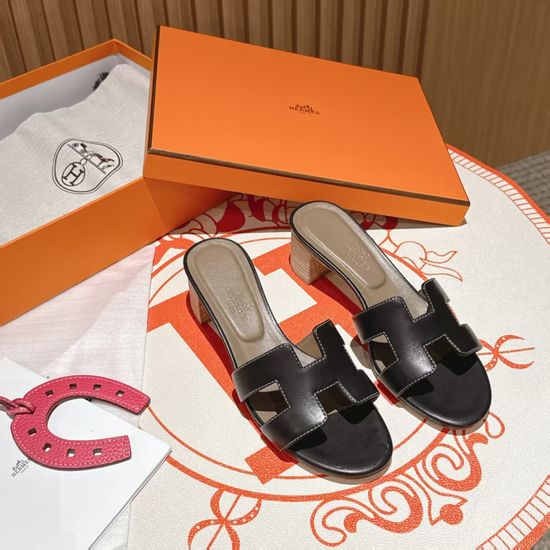 Hermes Black Plain Weave Mid Heel Calfskin Leather Sandals