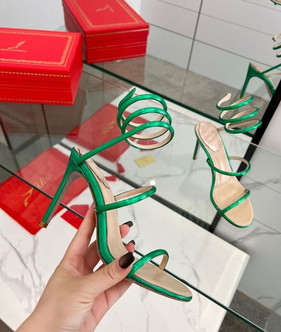 Rene Caovilla Sparkly Snake Strap High Heel Dress Sandals