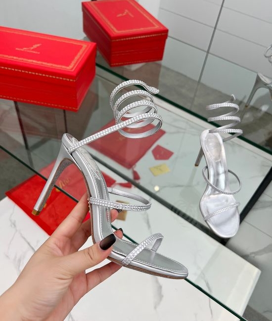 Rene Caovilla Elegant Rhinestone Ankle Wrap Heeled Sandals Premium Quality