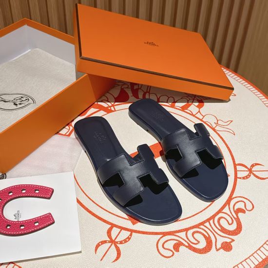 Hermes Blue Cyan Flat Heel Calfskin Leather Sandals