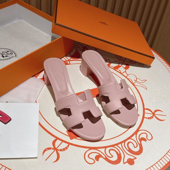 Hermes Rosy Middle Heel Calfskin Leather Sandals