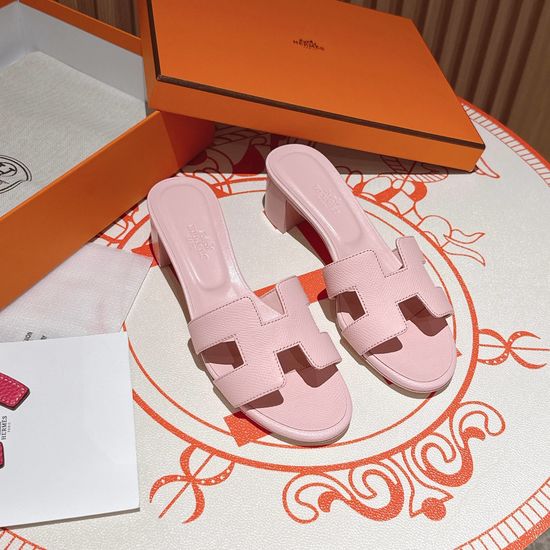 Hermes Ceramic Powder Middle Heel Calfskin Leather Sandals