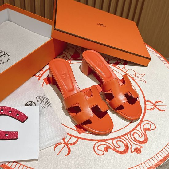Hermes Burnt Orange Middle Heel Sandals Handmade